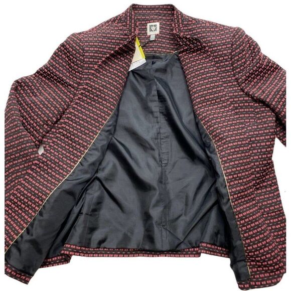 Anne Klein Seersucker Blazer Women's 14 LARGE Red Black Open-Front Mandarin‎ NEW - Picture 6 of 15
